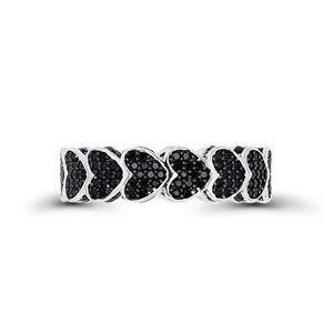 🖤 Heart-Shaped Black Spinel Eternity Ring, size: 7